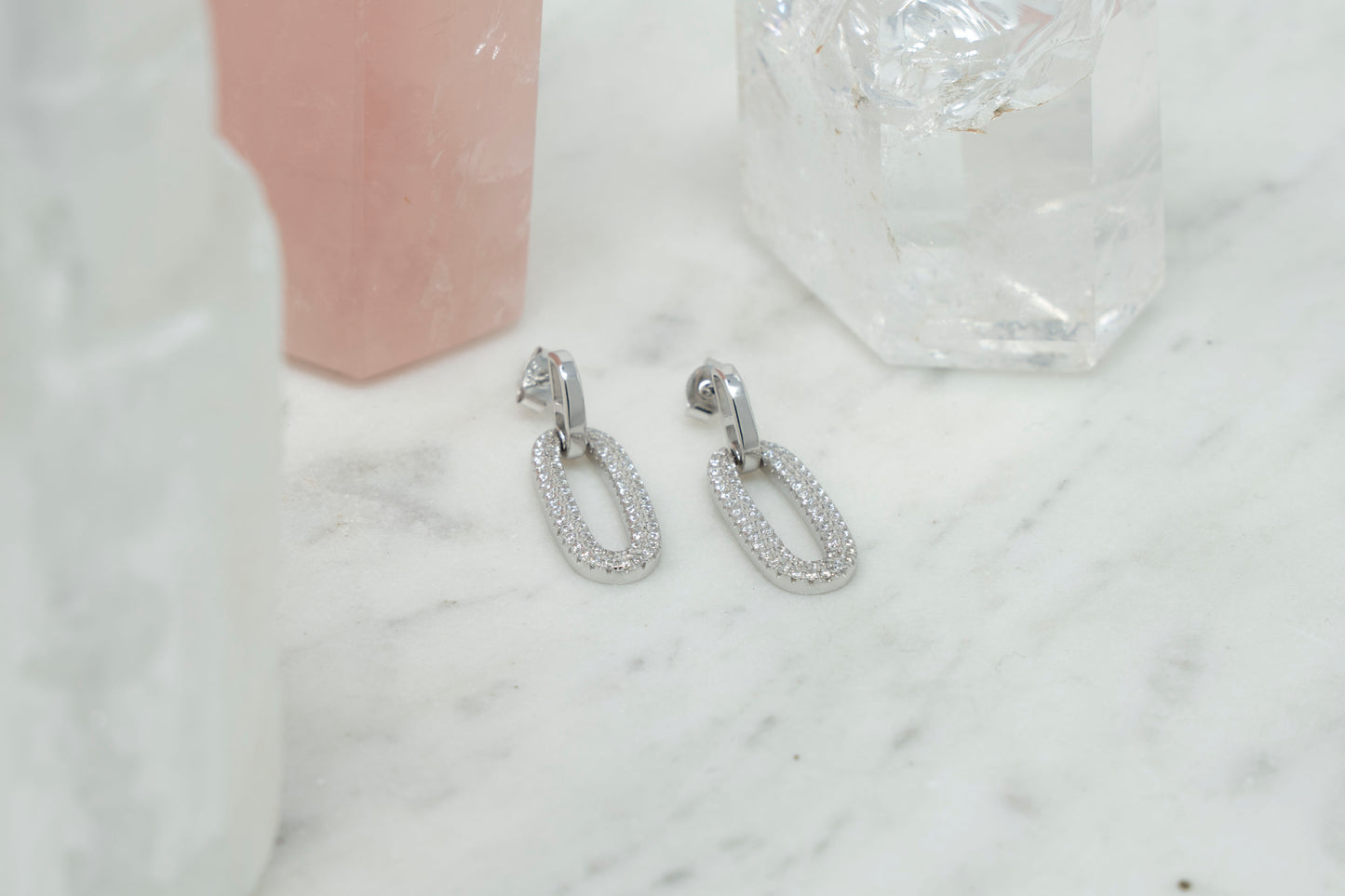 Sterling Silver Oval Pave Earrings