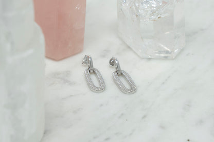Sterling Silver Oval Pave Earrings