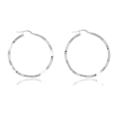 Sterling Silver Round Wavy Hoops