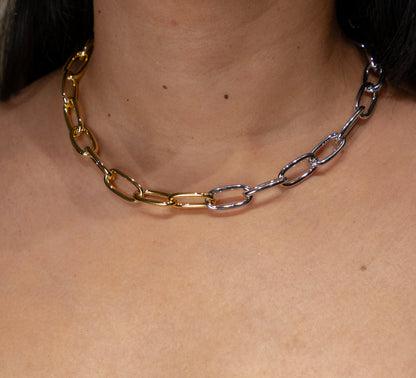 Two Tone Paperclip Chunky Necklace