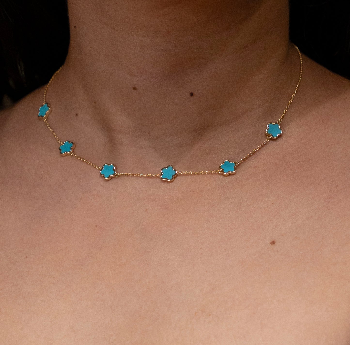 Gold Clover Turquoise Necklace