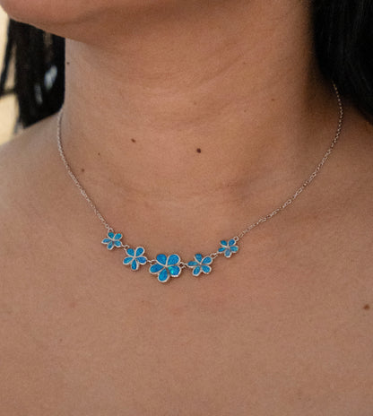 Sterling Silver Blue Opal Flower Necklace