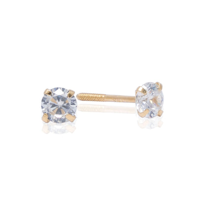 14k Gold Round Stone Screw Back Earrings