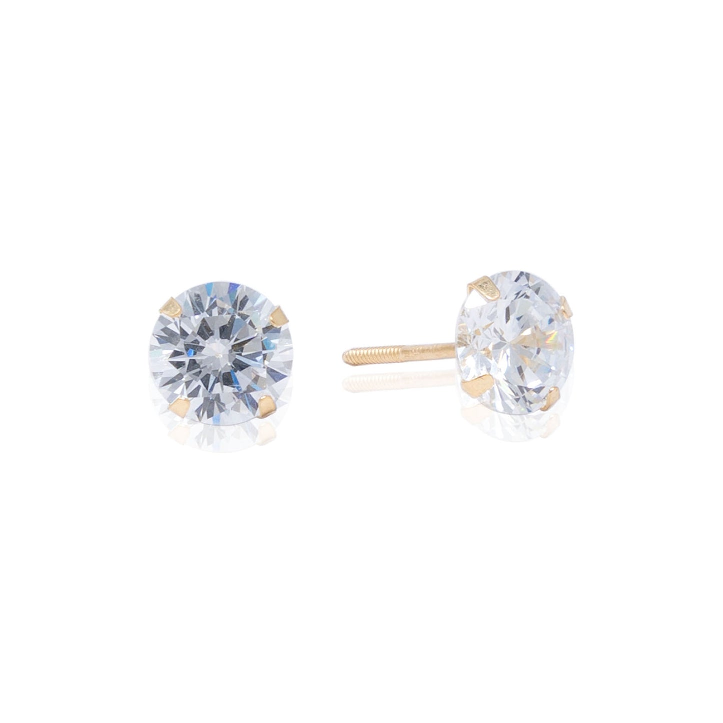 14k Gold Round Stone Screw Back Earrings