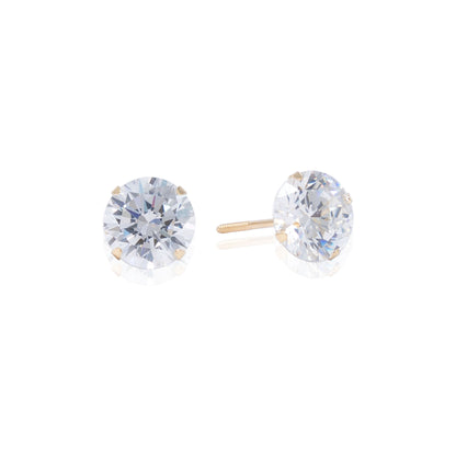 14k Gold Round Stone Screw Back Earrings