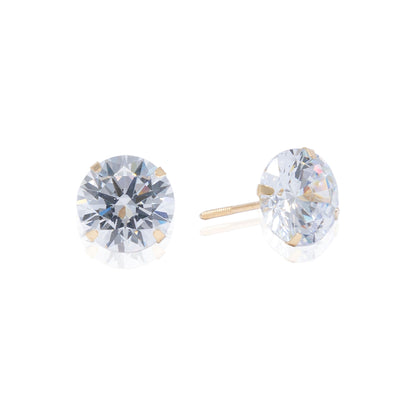 14k Gold Round Stone Screw Back Earrings
