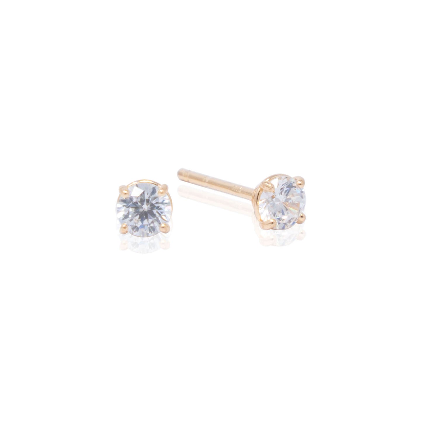 14k Gold Round Stone Push Back Earrings