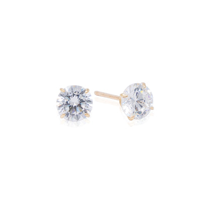 14k Gold Round Stone Push Back Earrings