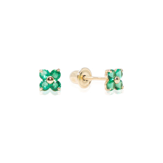 14k Gold Clover Birthstone Earrings