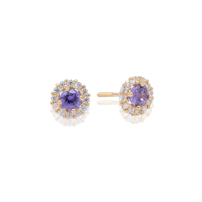 14k Gold Round Birthstone Earrings