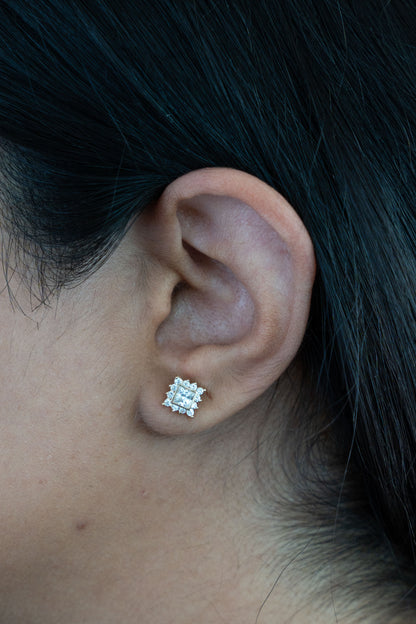 14k Gold Square Princess Cut Studs