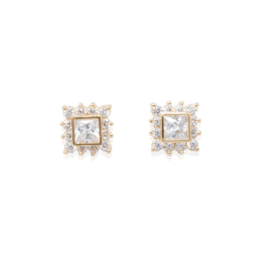 14k Gold Square Princess Cut Studs