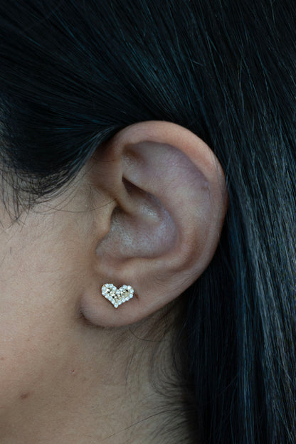 14k Gold Heart Diamond Cut Studs