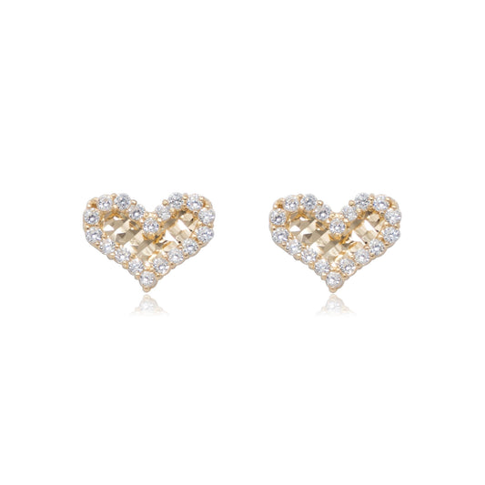 14k Gold Heart Diamond Cut Studs