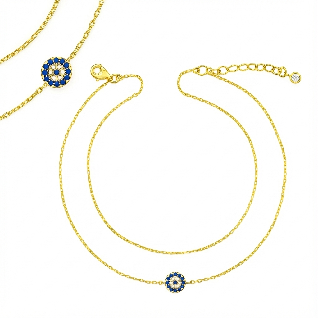 Gold Plated Sterling Silver Evil Eye Anklet