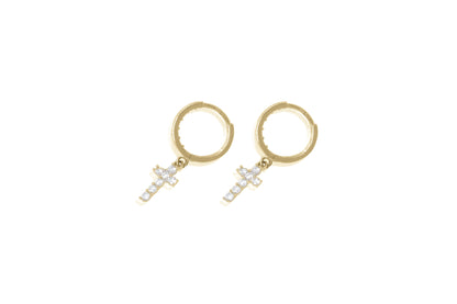 14k Gold Cross Dangle Huggies