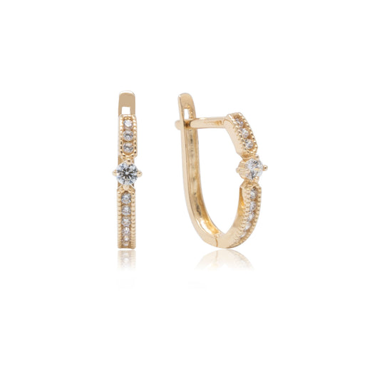 14k Gold Sparkling Stone Huggies