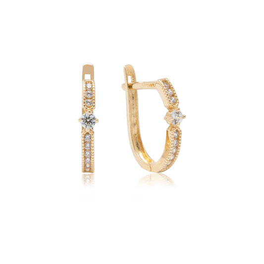 14k Gold Sparkling Stone Huggies