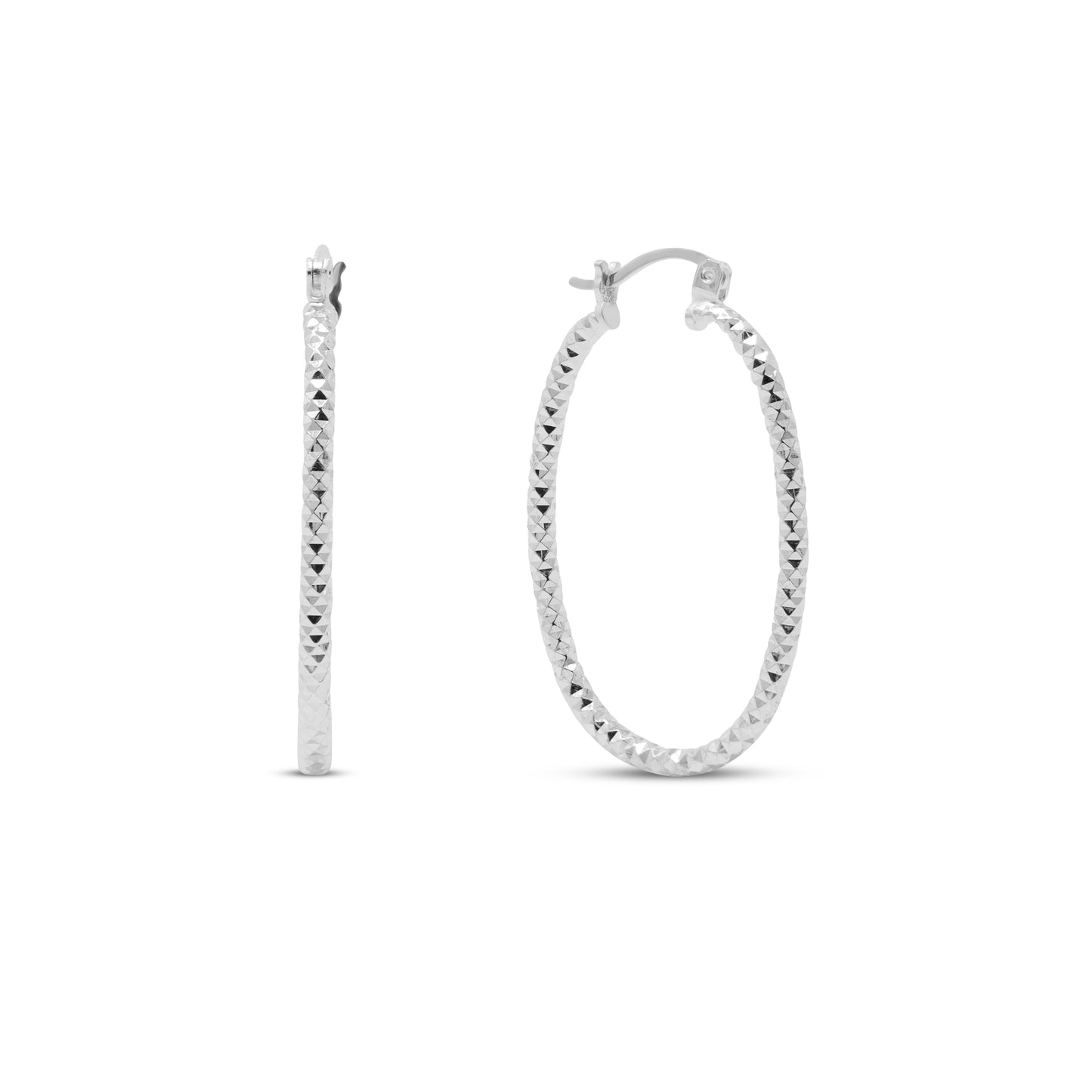 Sterling Silver Oval Diamond Cut Hoops