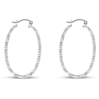 Sterling Silver Oval Diamond Cut Hoops