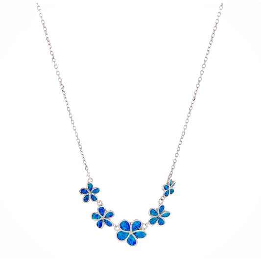 Sterling Silver Blue Opal Flower Necklace
