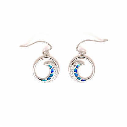 Sterling Silver Blue Opal Ocean Wave Drop Earrings