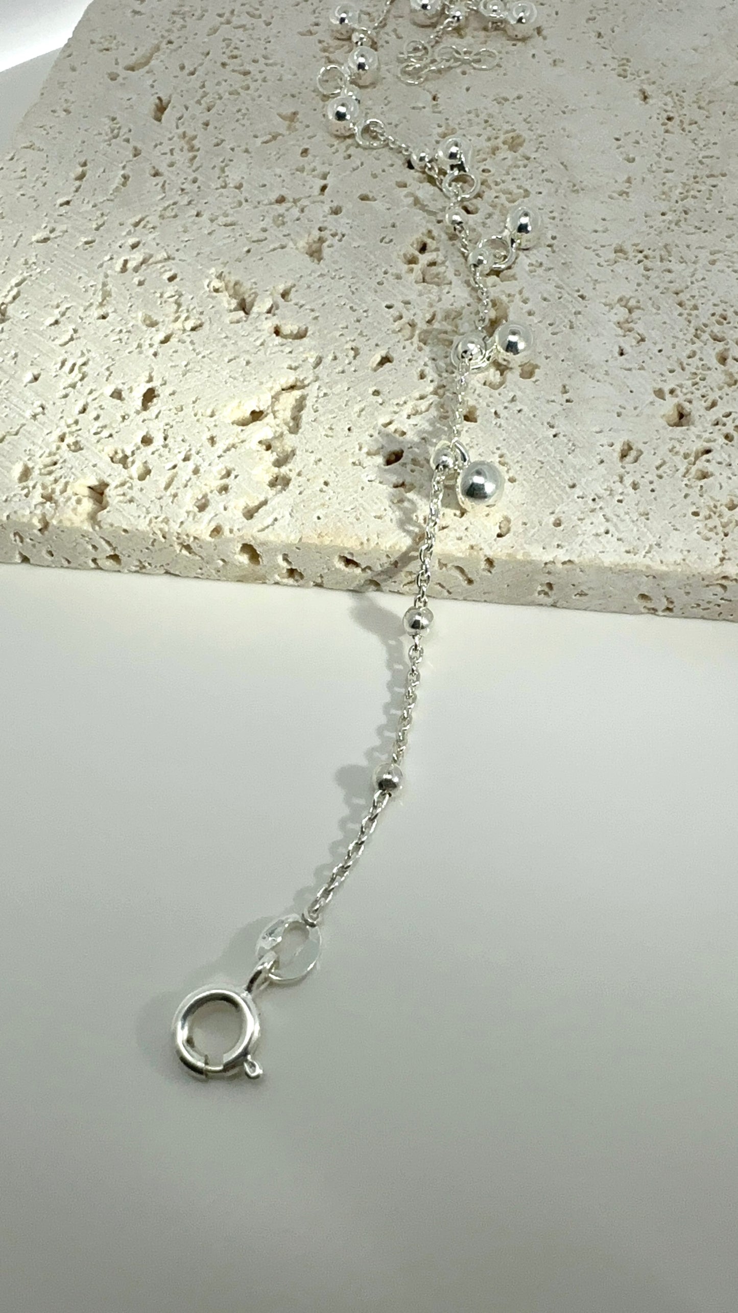 Sterling Silver Dangling Beaded Anklet