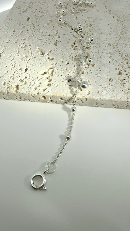 Sterling Silver Dangling Beaded Anklet