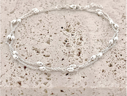 Sterling Silver Beaded Anklet