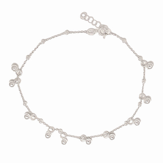 Sterling Silver Dangling Beaded Anklet