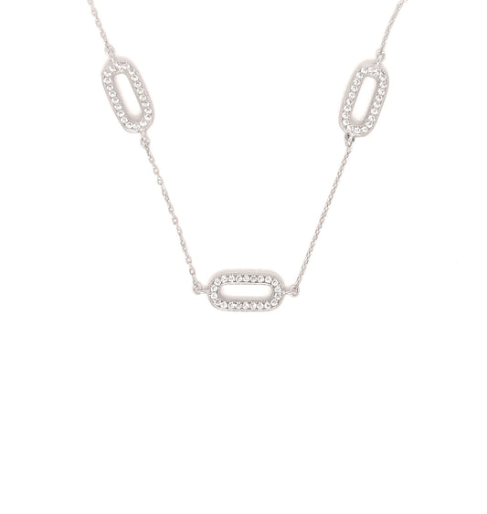 Sterling Silver Paperclip Pavé Necklace