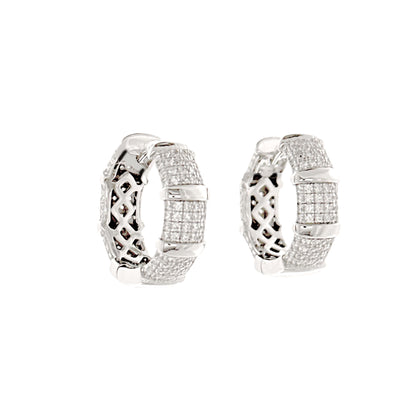 Sterling Silver Thick Pavé Huggie Hoops