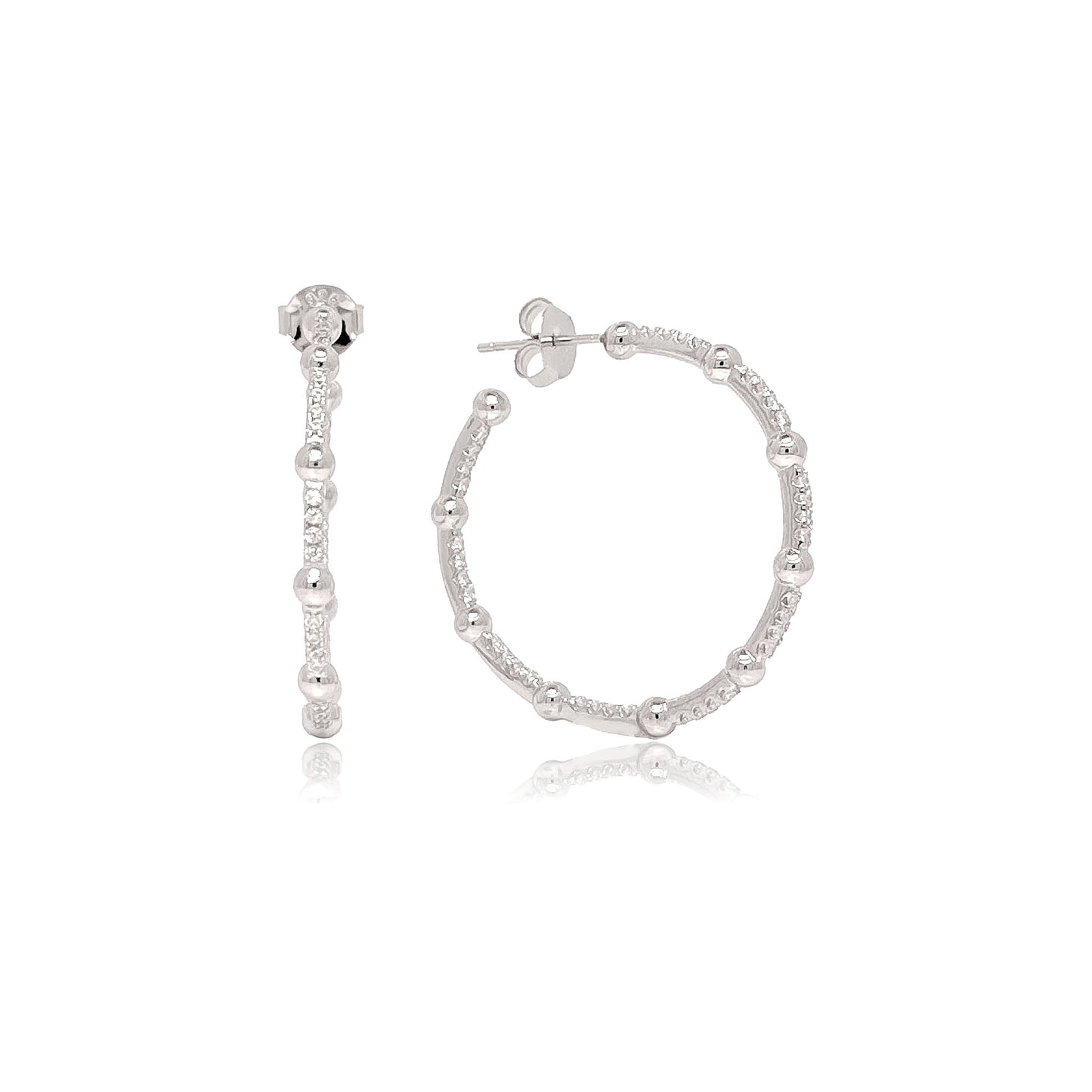Sterling Silver Beaded Open Hoop