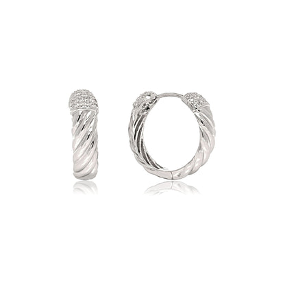 Sterling Silver Croissant Pavé Hoops