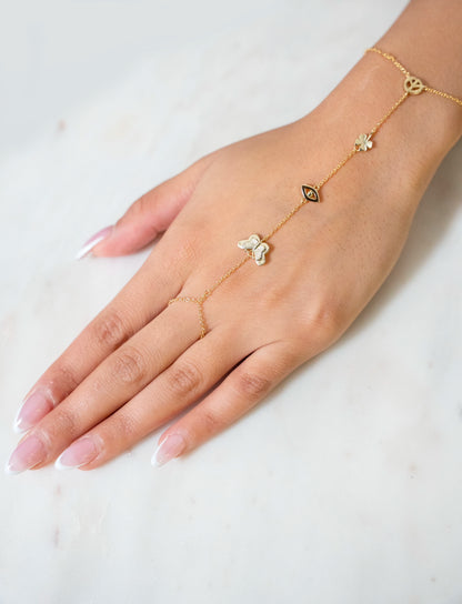 Gold Hand Chain Charms Bracelet