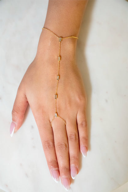 Gold Hand Chain Baguette Bracelet