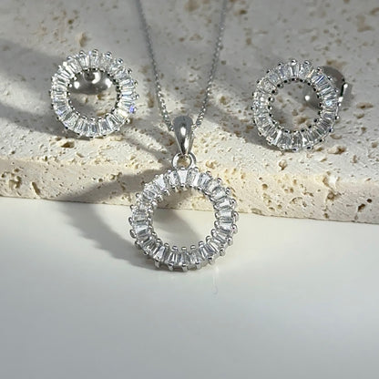 Sterling Silver Round Jewelry Set: Necklace & Earrings