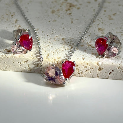 Sterling Silver Pear Jewelry Set: Emerald Yellow, Ruby Pink