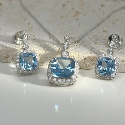 Sterling Silver Aquamarine Jewelry Set: Necklace & Earrings