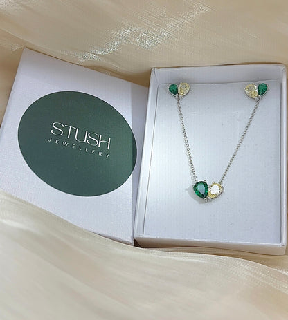 Sterling Silver Pear Jewelry Set: Emerald Yellow, Ruby Pink