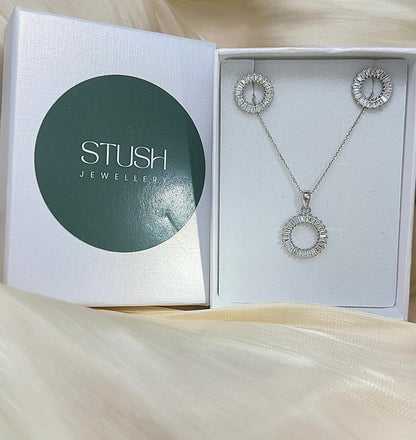 Sterling Silver Round Jewelry Set: Necklace & Earrings