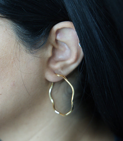 Gold Plated Sterling Silver Wavy Hoop Earrings