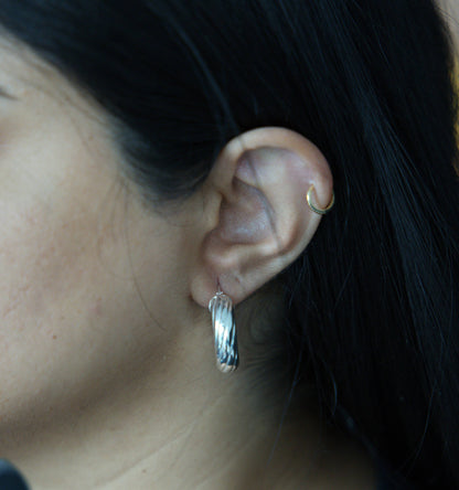 Sterling Silver Small Twisted Hoops, Silver, Gold