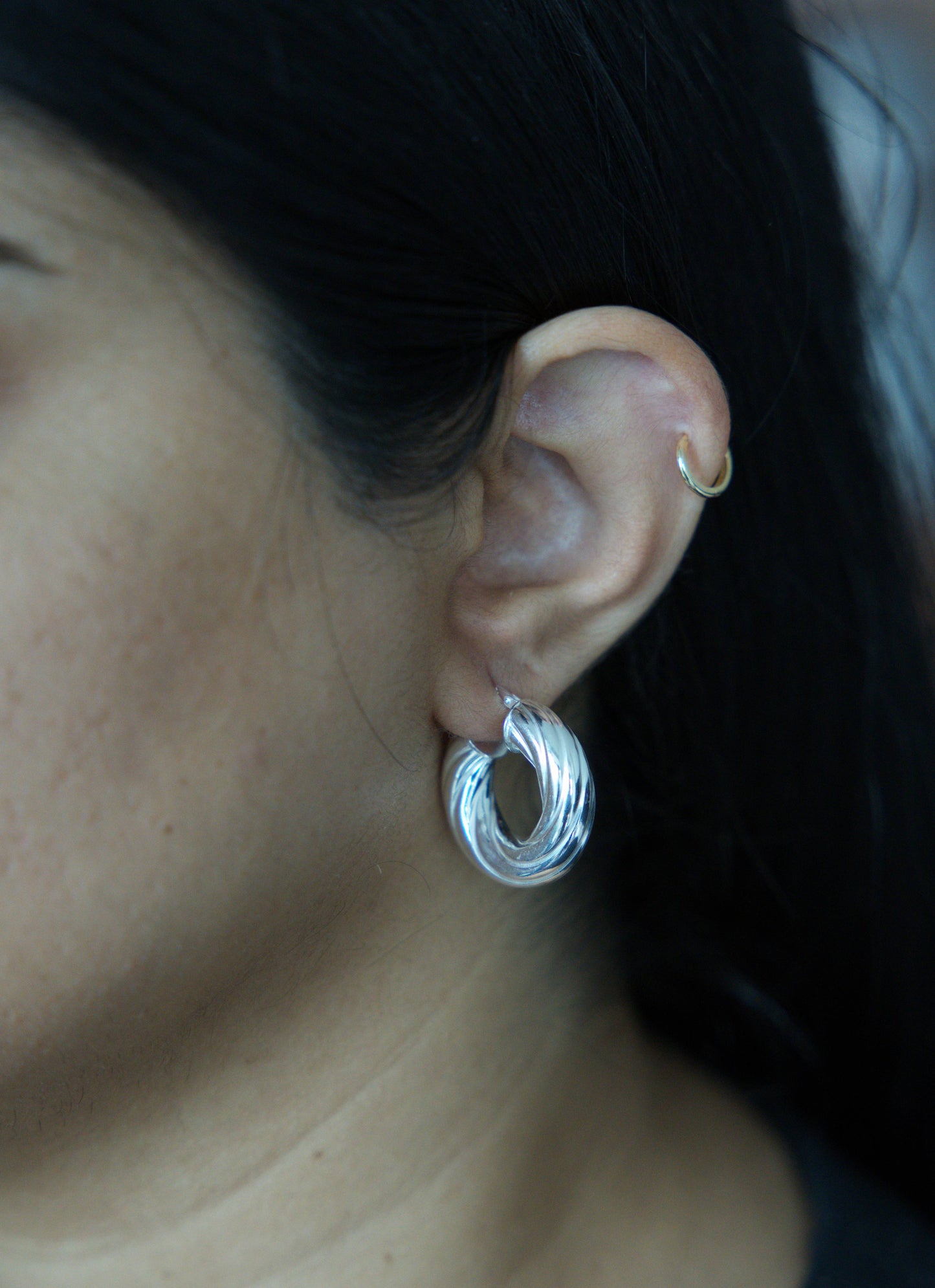 Sterling Silver Small Twisted Hoops, Silver, Gold