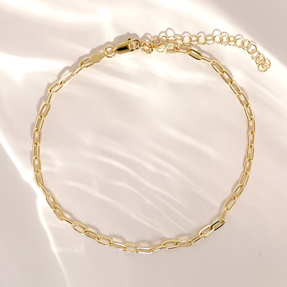 Sterling Silver Paperclip Anklet, Silver, Gold