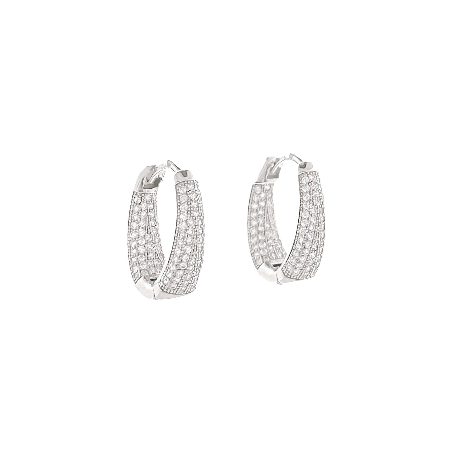 Sterling Silver Pavé Tapered Hoops