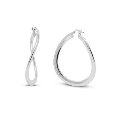 Sterling Silver Round Flat Wavy Hoops