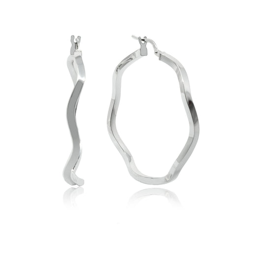 Sterling Silver Round Wavy Hoops