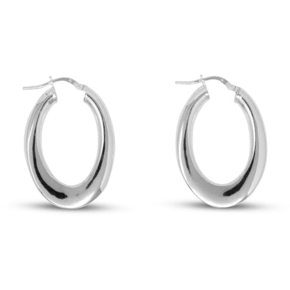 Sterling Silver Oval Flat Tube Hoops