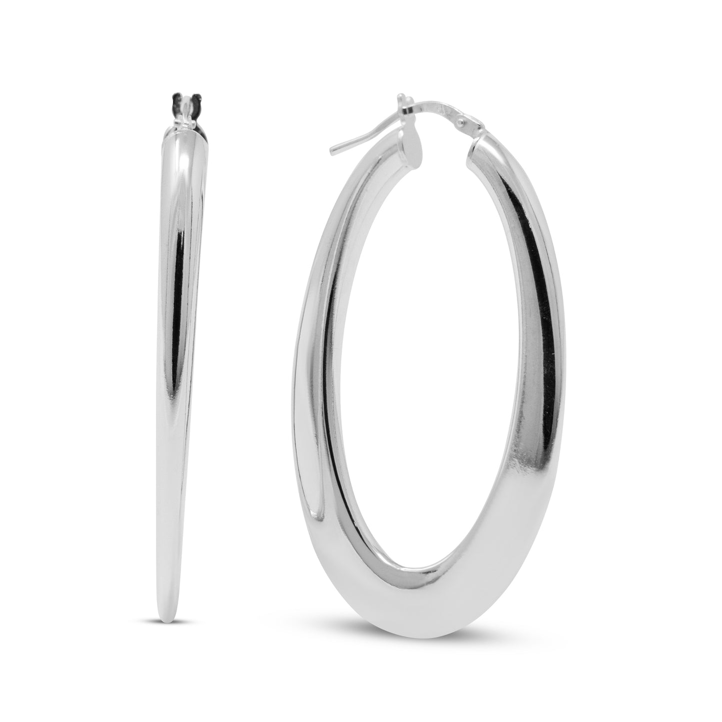 Sterling Silver Oval Flat Tube Hoops